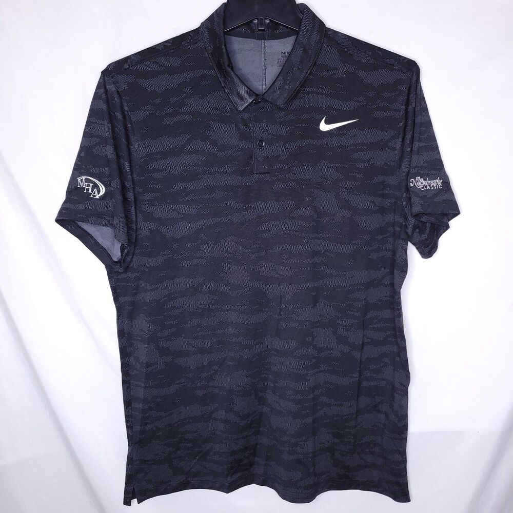 Nike Polo Shirt Mens XL Black Camo Golf Dri Fit